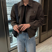 皮衣男秋季 MRCYC美式 复古短款 宽松翻领皮夹克韩系潮流痞帅机车服