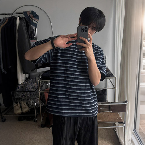 MRCYC复古风条纹短袖T恤男士夏季