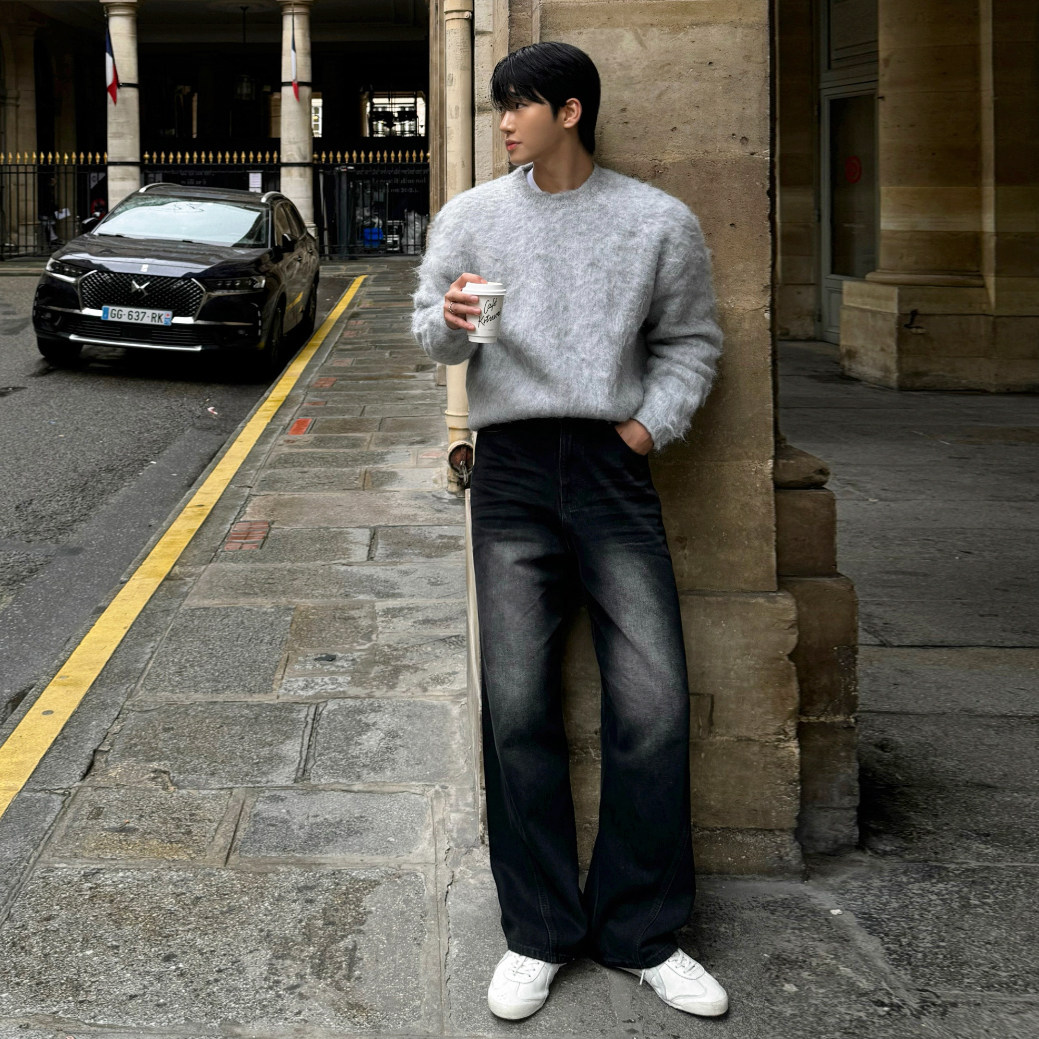 MRCYC冬季保暖直筒牛仔裤男士