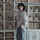 MRCYC垂坠感长袖 宽松圆领卫衣韩系潮流字母印花体恤衫 T恤男士 秋季