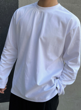 MRCYC简约风纯色长袖T恤男士秋季宽松百搭打底衫韩系通勤圆领上衣