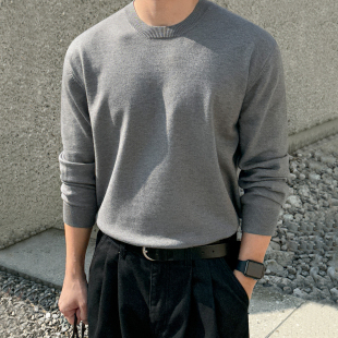 韩系通勤风穿搭 宽松针织打底衫 MRCYC简约风圆领纯色毛衣男士 秋季