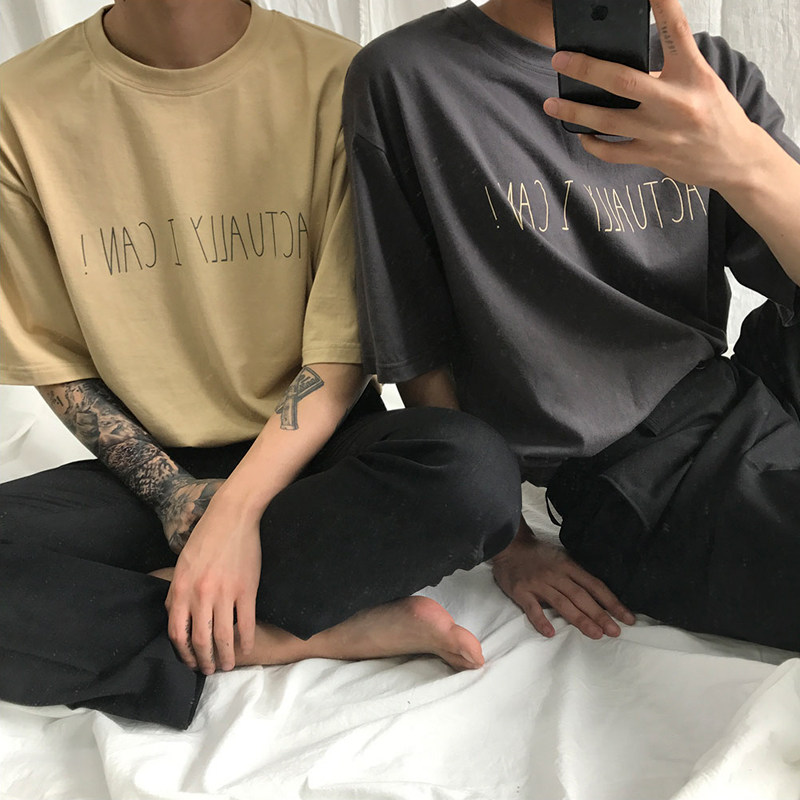 MRCYC夏季宽松字母印花休闲短袖韩系潮流圆领t恤男士百搭打底上衣