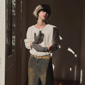 MRCYC慵懒风长袖 韩系潮流肌理感内搭 宽松圆领打底衫 T恤男士 秋冬季