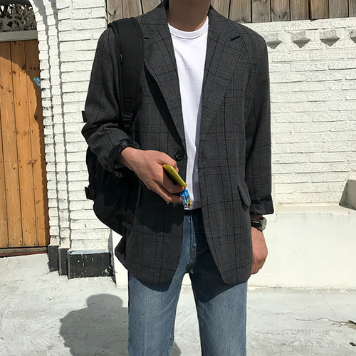 MRCYC秋季格子西装外套宽松休闲