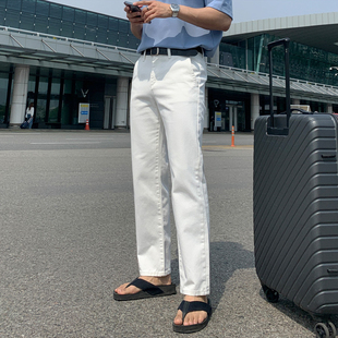 百搭显瘦长裤 MRCYC夏季 男韩系潮流直筒休闲裤 白色牛仔裤 子 薄款