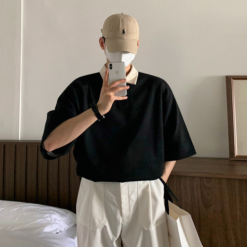MRCYC韩版宽松撞色翻领半袖T恤