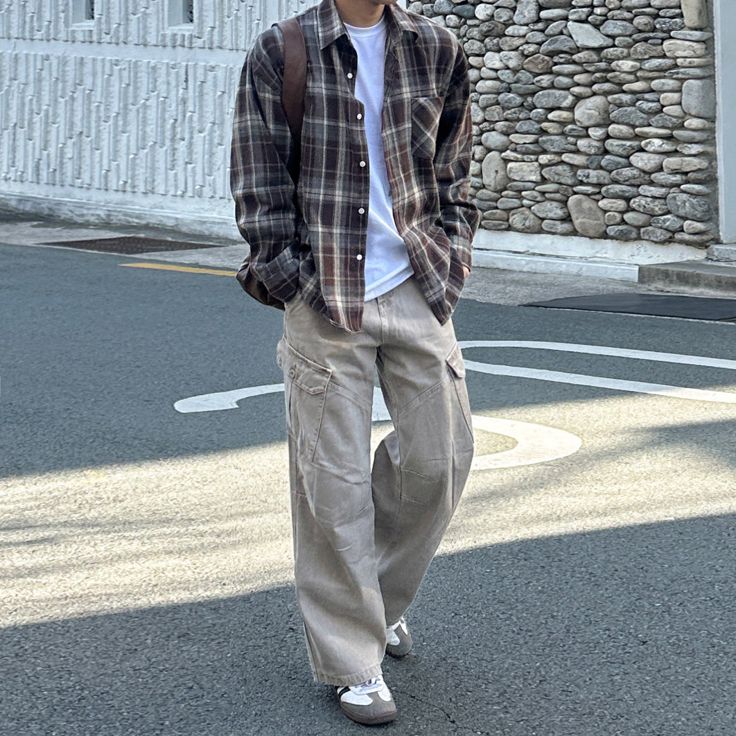MRCYC复古格子长袖衬衫男2026春季新款休闲衬衣韩系宽松通勤穿搭