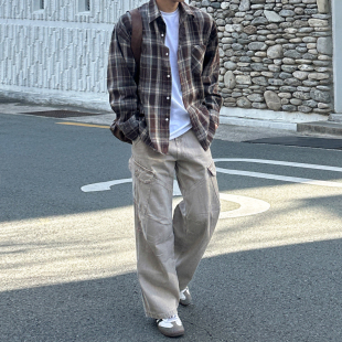 新款 男2026春季 休闲衬衣韩系宽松通勤穿搭 衬衫 MRCYC复古格子长袖