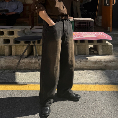 MRCYC复古做旧阔腿牛仔裤男士