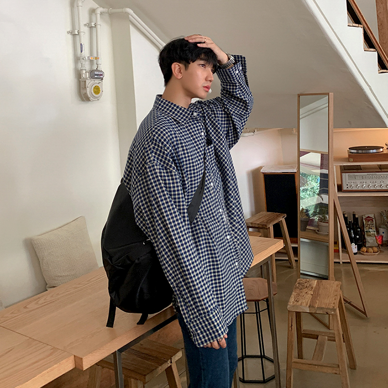 MRCYC韩系潮流格子衬衫男士潮牌ins休闲百搭复古衬衣外套帅气衣服