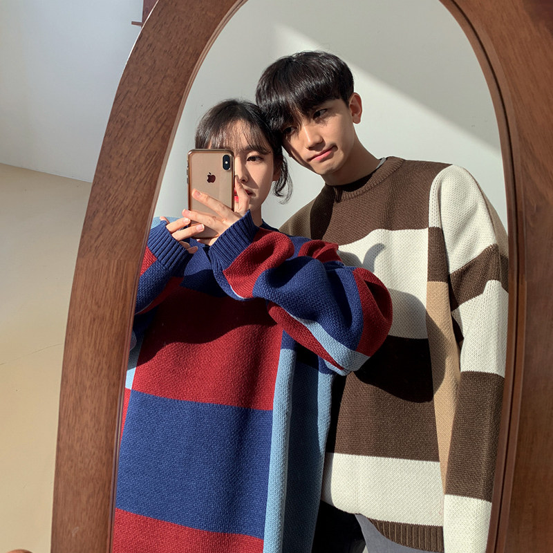 MRCYC PLAID COUPLE SWEATER WINTER KOREAN VERSION OF THE TREND PERSONALITY THICKENING SWEATER LOOSE LAZY BOTTOMING SHIRT MEN
