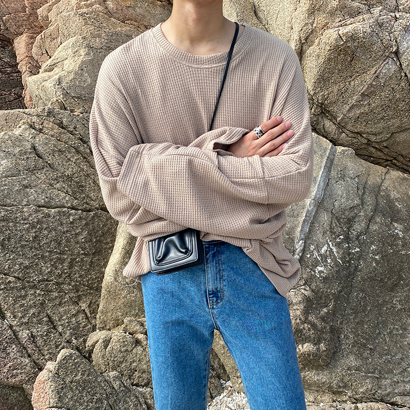 MRCYC韩版宽松纯棉华夫格圆领T恤