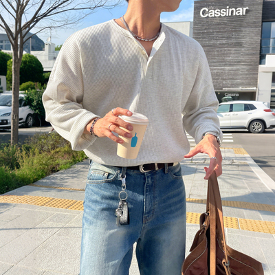 MRCYC老钱风亨利领长袖T恤男士