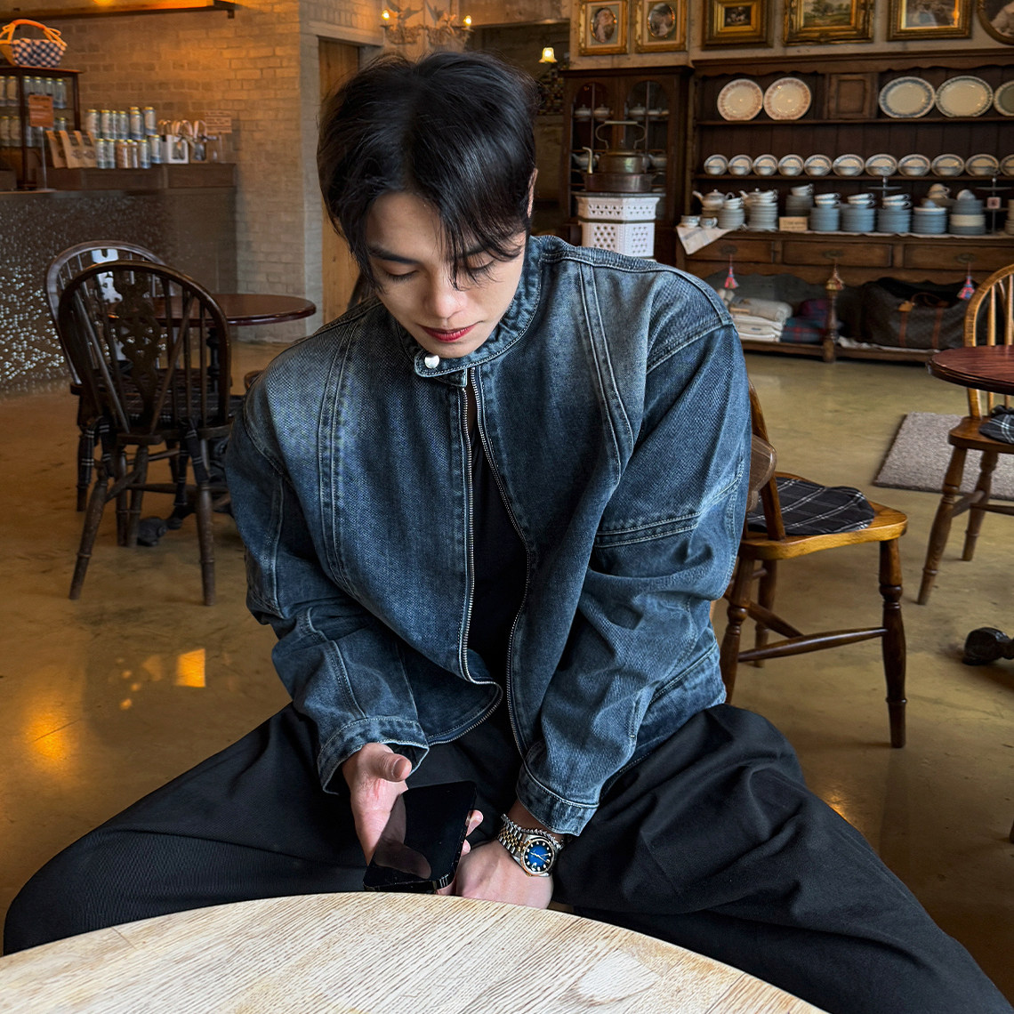 MRCYC痞帅短款牛仔外套男2026春季新款宽松立领夹克韩系通勤穿搭