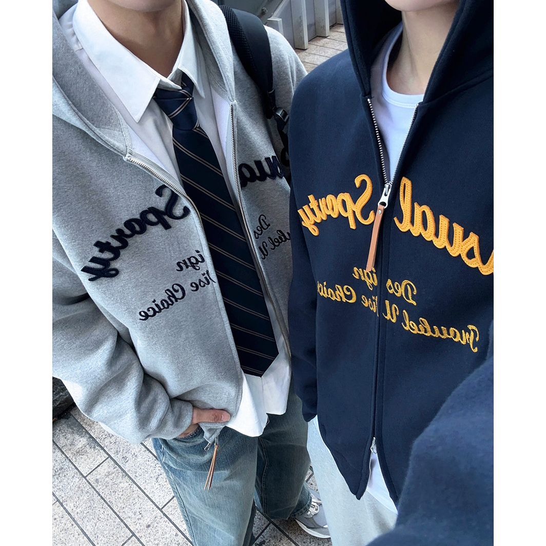 MRCYC韩系字母刺绣连帽开衫卫衣