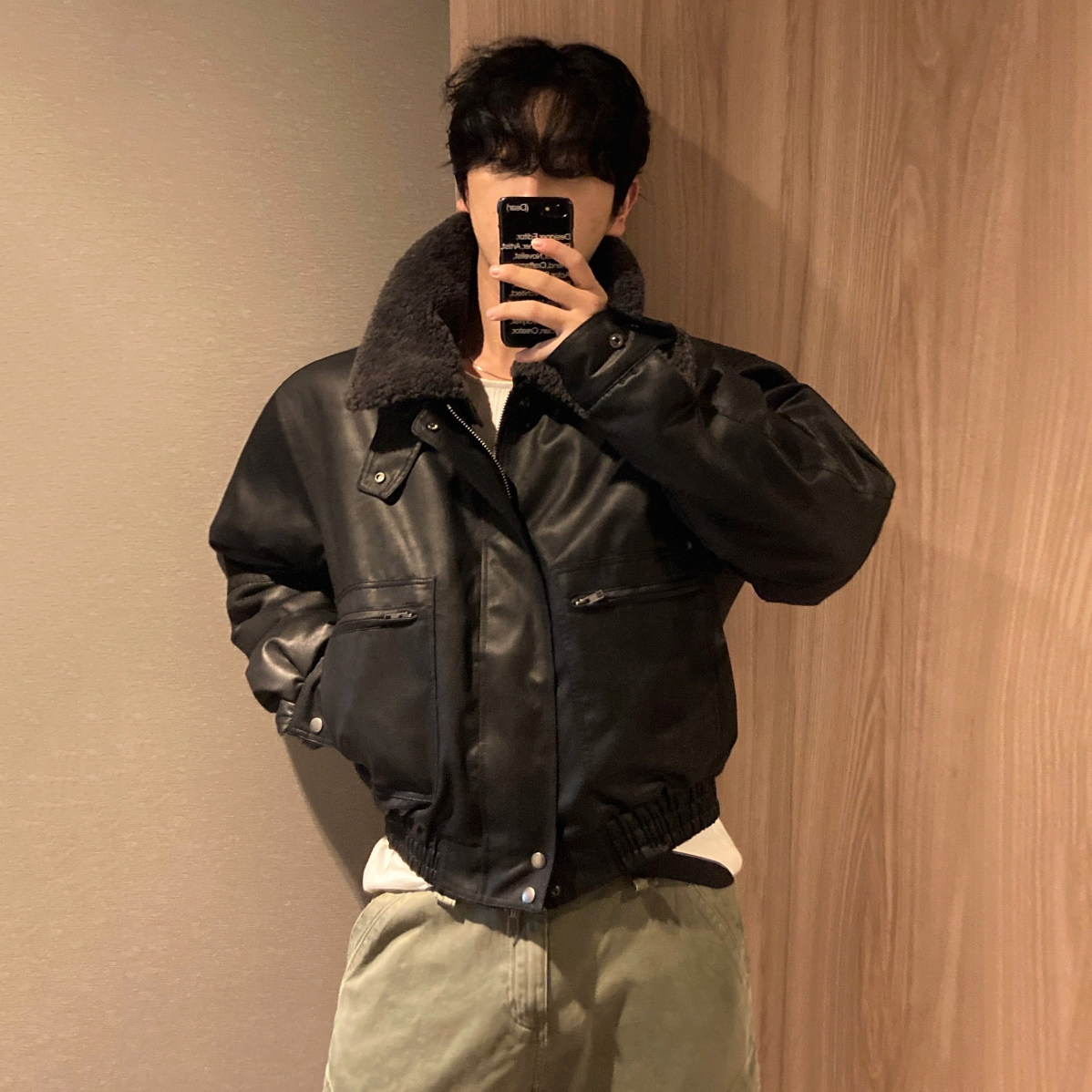 MRCYC复古风立领pu皮短款棉衣男冬季宽松羊羔毛棉服韩系通勤穿搭
