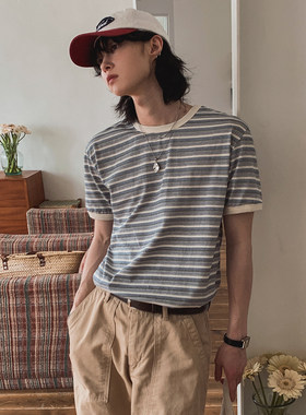MRCYC日系复古风条纹短t男士夏季