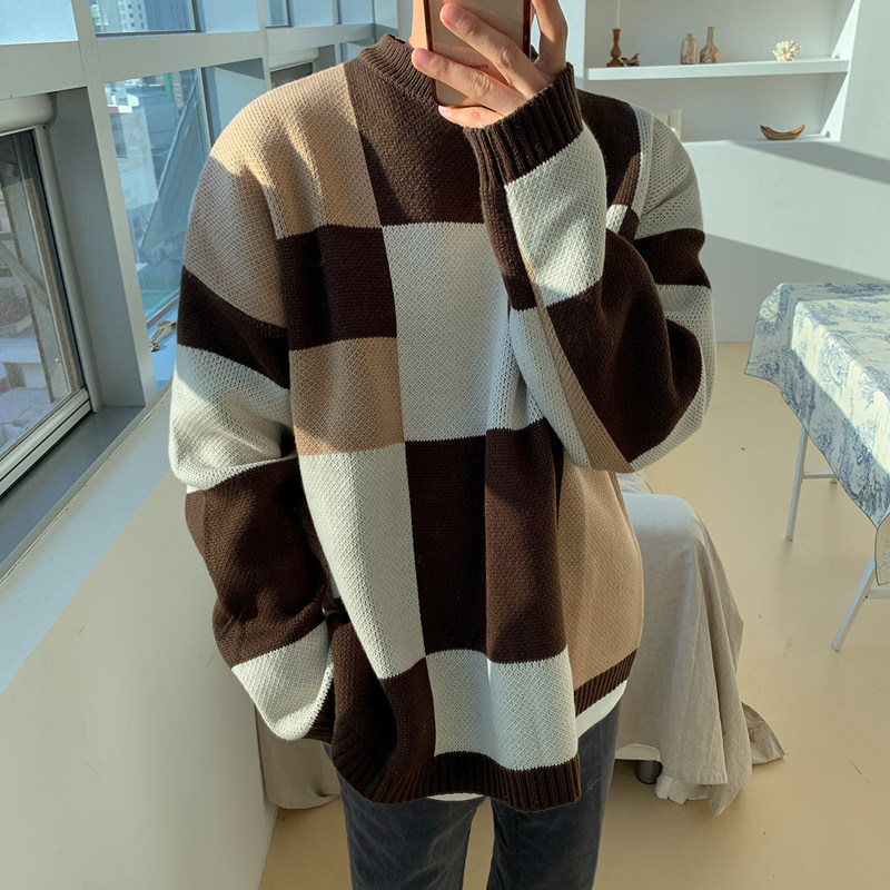 MRCYC PLAID COUPLE SWEATER WINTER KOREAN VERSION OF THE TREND PERSONALITY THICKENING SWEATER LOOSE LAZY BOTTOMING SHIRT MEN