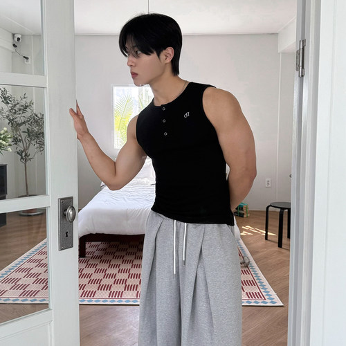MRCYC痞帅刺绣无袖T恤男士夏季
