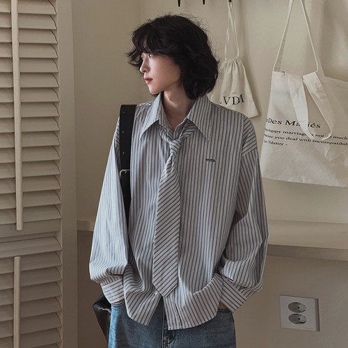 MRCYC韩版宽松条纹休闲衬衣