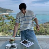 宽松翻领半袖 MRCYC老钱风麻花条纹针织短袖 男夏季 T恤韩系通勤穿搭