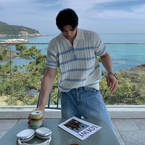 MRCYC松弛感麻花条纹针织短袖