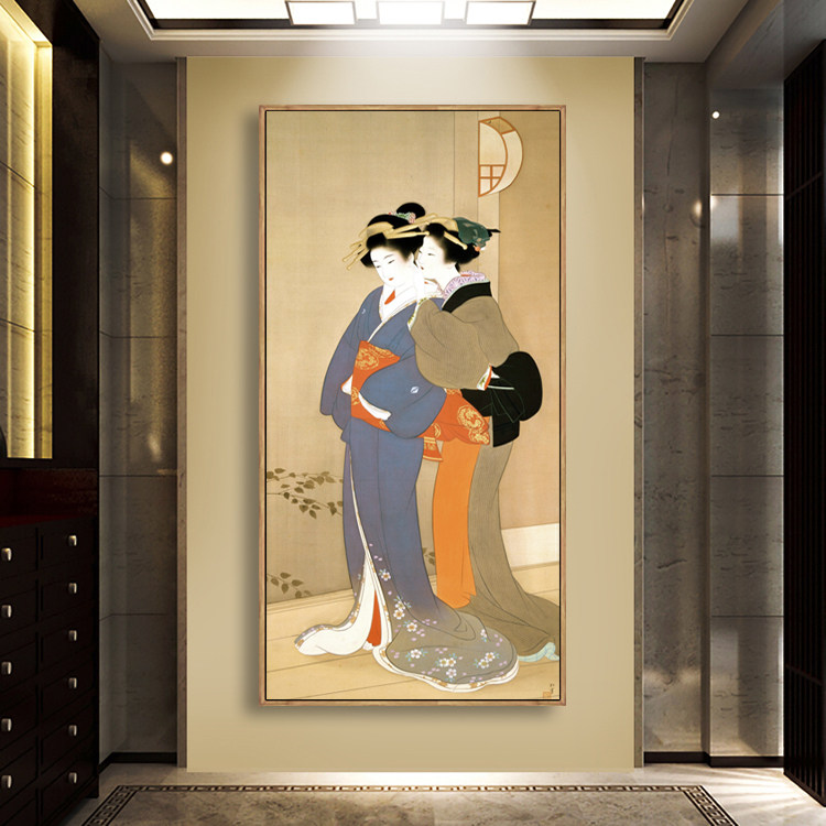 日式清新仕女图北欧装饰画客厅卧室床头玄关壁画酒店日式料理挂画