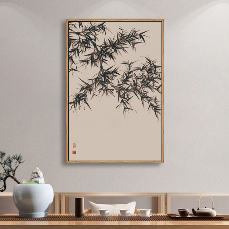 文同墨竹图新中式花鸟画装饰画禅意简约客厅玄关竖版走廊壁画挂画