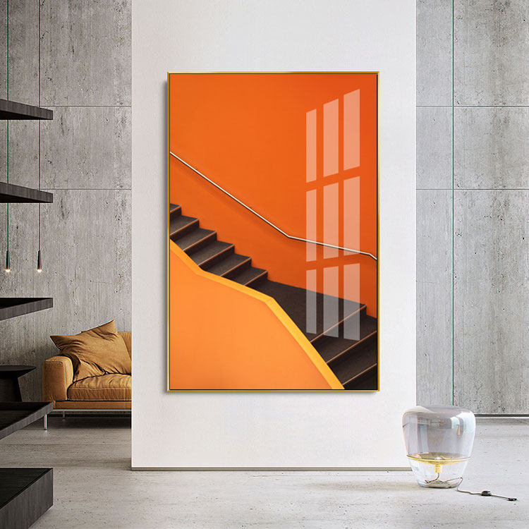 现代楼梯抽象简约客厅落地画入户玄关过道壁画橙色沙发背景墙挂画,家居饰品,现代装饰画,淘宝优惠券,粉丝福利购,淘宝优惠卷