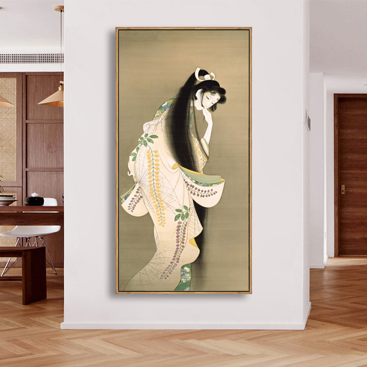 日式清新仕女图北欧装饰画客厅卧室床头玄关壁画酒店日式料理挂画