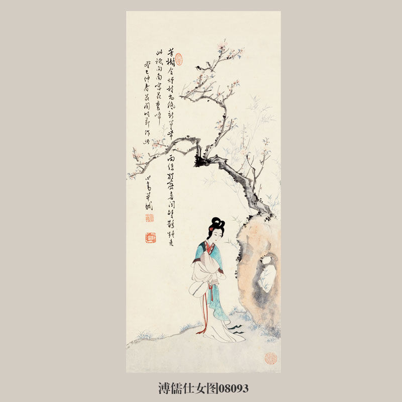 画说溥儒仕女图人物画国画挂画字画卷轴古代名画复制仿古画装饰画