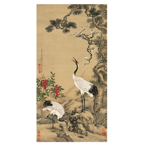 清沈铨松梅双鹤图仿古画复制品新中式装饰画名人字画花鸟画书画
