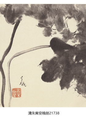 清朱耷安晚册花鸟画卷轴水墨画名画客厅玄关挂画字画新中式装饰画