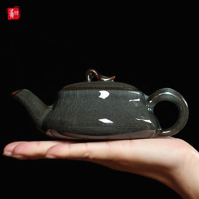 龙泉青瓷纯手工茶壶单壶哥窑铁茶道夫茶具一壶两杯家用陶瓷泡茶壶