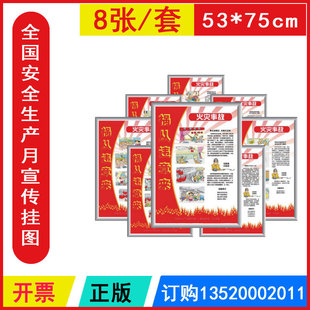 祸从违章来火灾事故宣教挂图 8张 2026年全国安全生产月招贴画壁报图片海报标语墙贴培训资料119消防日知识壁挂 正版包发票 l