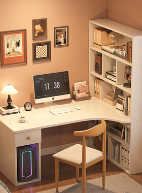 转角书桌书架组合电脑桌台式L型写字桌卧室女孩梳妆台化妆桌一体