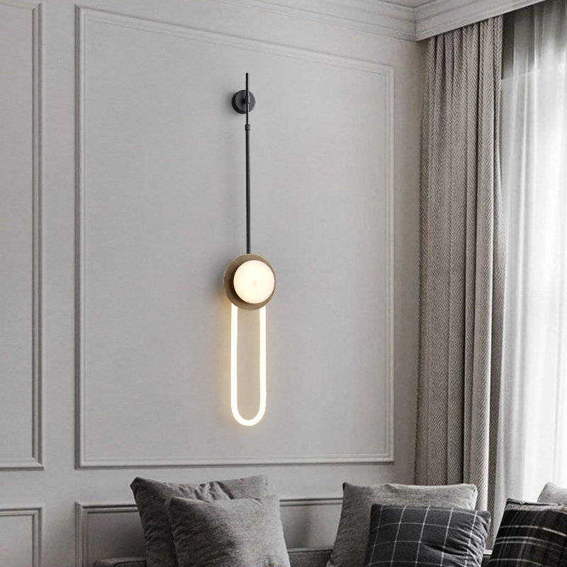 长杆轻奢壁灯售楼处中式现代简约个性创意客厅背景墙云石床头壁灯