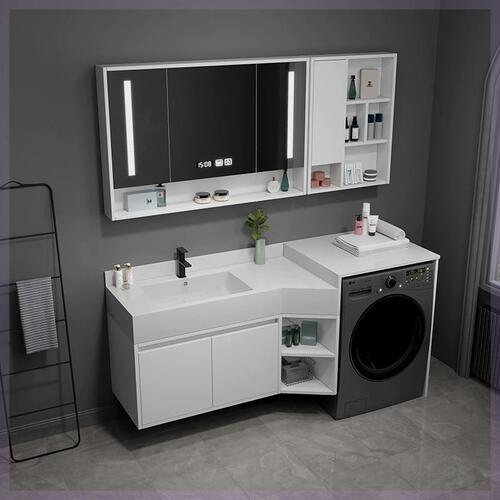 洗衣机一体柜阳台小户型定制切角斜角伴侣蜂窝铝岩板洗衣机柜定制