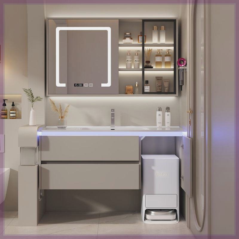 定制扫地机器人74/84/94/104/114cm陶瓷一体浴室柜风水镜柜洗手盆