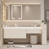 肤感梳妆台洗手洗脸盆柜组合岩板陶瓷无缝盆简约清新风浴室柜轻奢