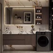 现代轻奢阳台柜洗衣机洗手盆一体柜浴室柜伴侣岩板陶瓷一体盆组合