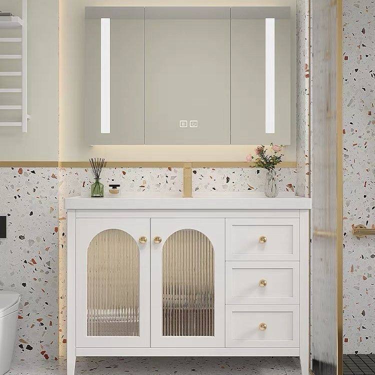 74/84/94/104/114cm洗陶瓷一体盆浴室柜橡木烤漆卫生间落地洗手盆