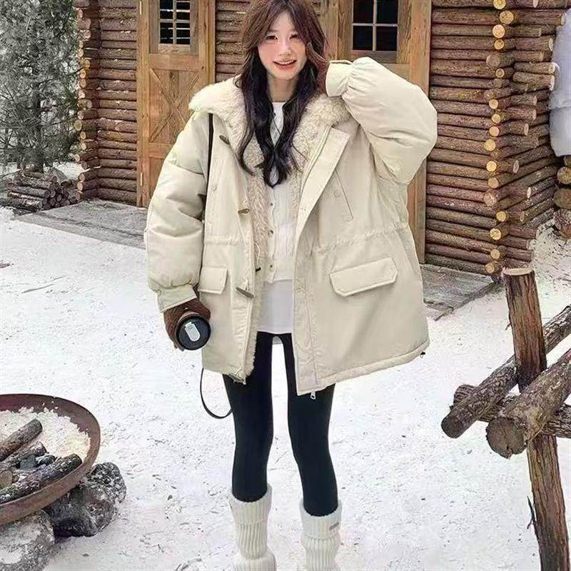 韩版宽松中戏牛角扣加绒加厚派克服女冬新款小个子工装棉衣短外套,女装/女士精品,派克服,淘宝优惠券,粉丝福利购,淘宝优惠卷