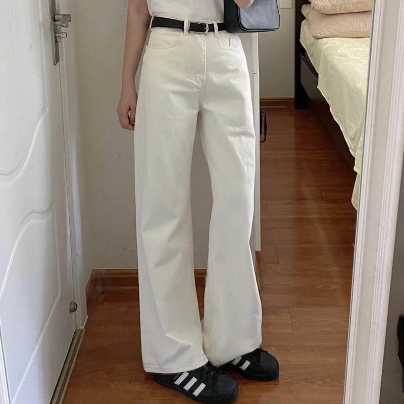 白色直筒牛仔裤女春秋2025年新款高腰显瘦小个子宽松窄版阔腿裤子