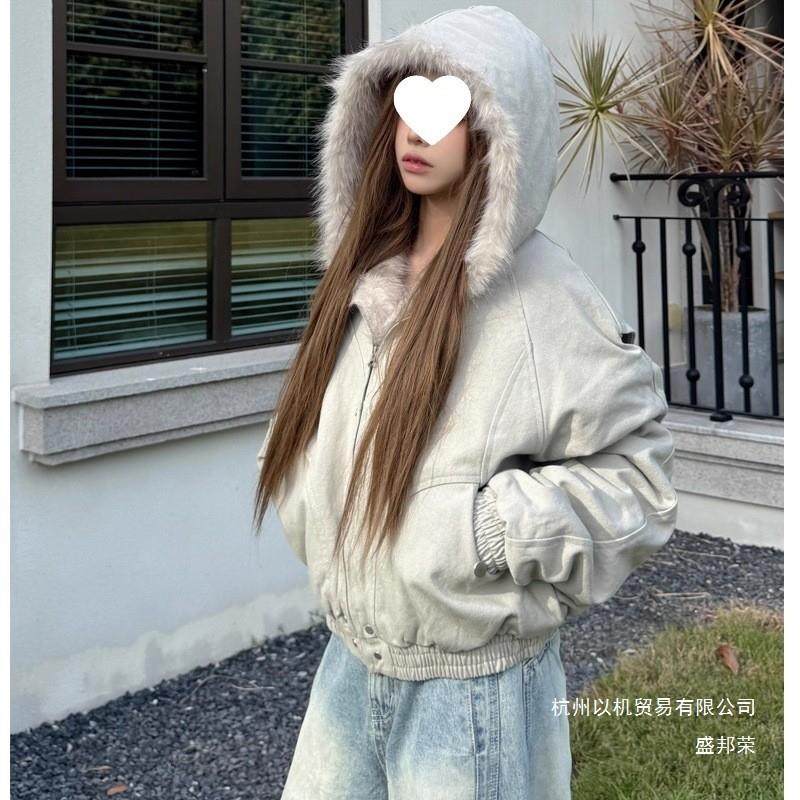 厂家直销加厚连帽毛领棉服女美式街头秋冬季感毛茸茸派克服棉,女装/女士精品,派克服,淘宝优惠券,粉丝福利购,淘宝优惠卷