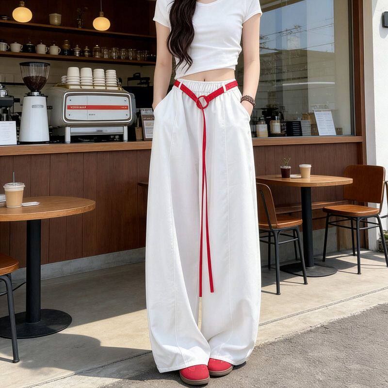 白色速干弯刀裤女2026新款夏季薄款宽松阔腿小个子冰丝工装运动裤