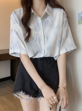 2026年韩版新款可甜可盐白色衬衣宽松显瘦休闲短袖衬衫女夏季上衣