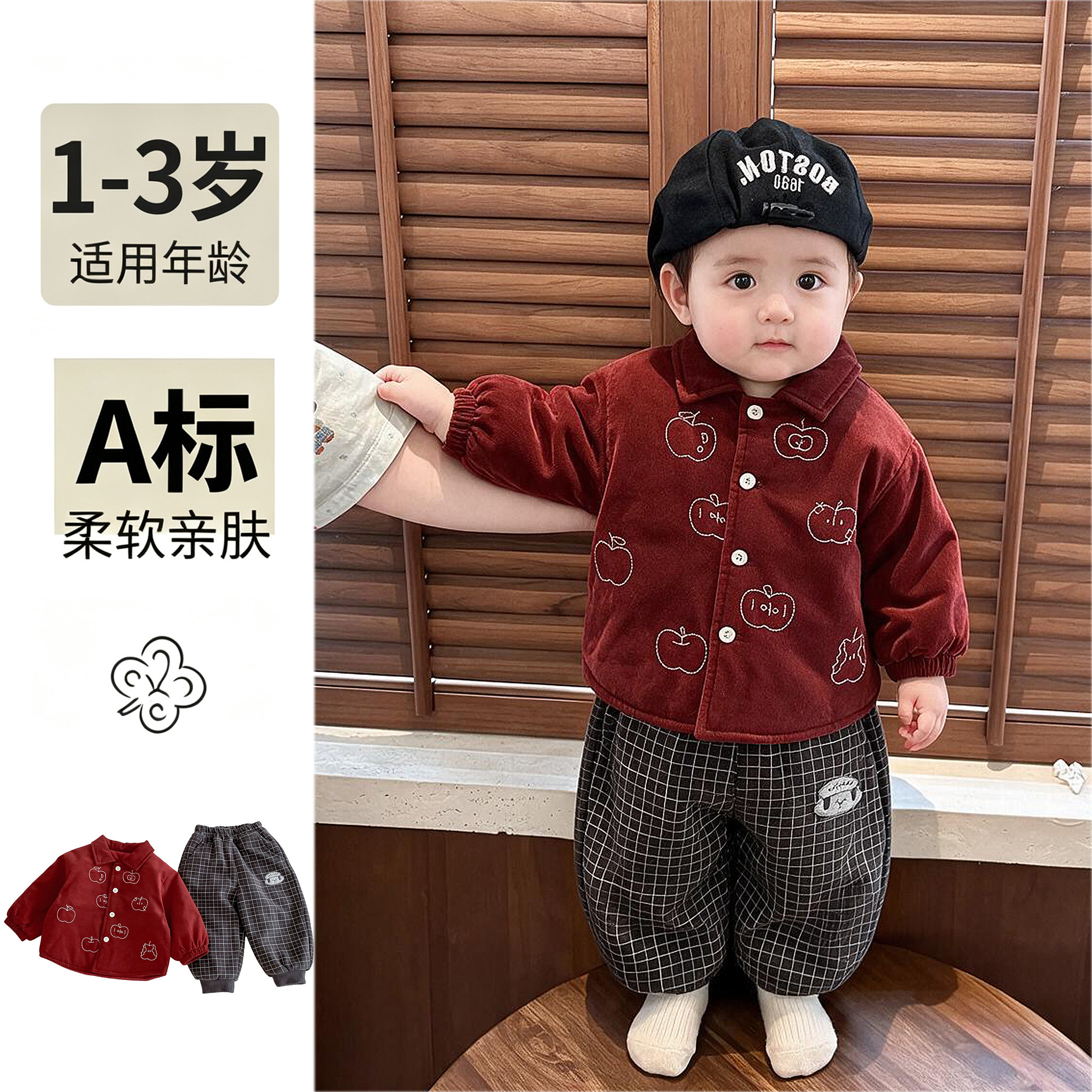 周岁男宝礼服宝宝冬季保暖夹棉加厚套装婴幼儿过年衣服帅气穿搭潮