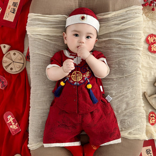 男童汉服套装夏装婴儿中式国风唐装宝宝一周岁礼服抓周宴夏季新年